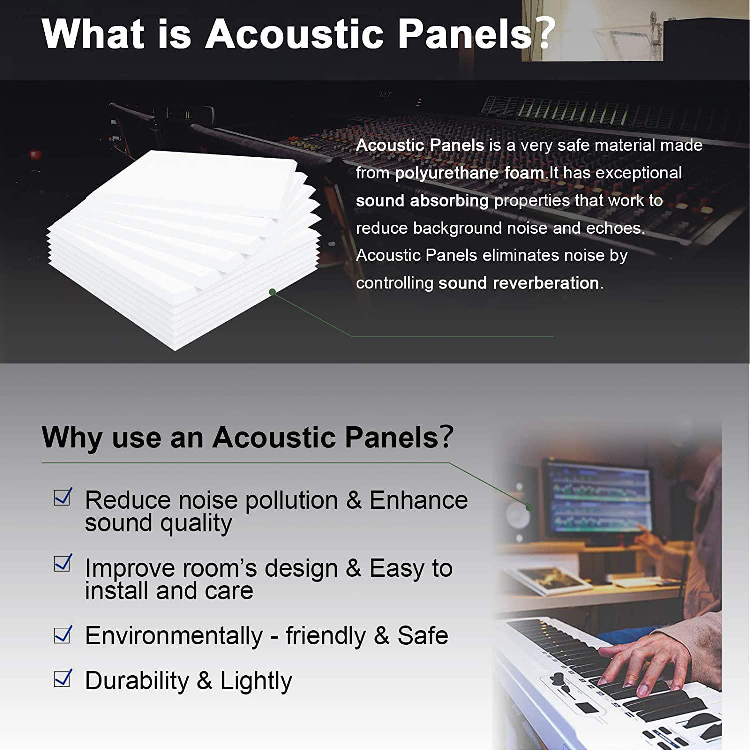 Black Sound Absorption Panel 12 X 12 X 0.4 Inches Acoustic Insulation Panel Acoustic Treatment Panel Used in Piano Room Bathroom and Offices Reduce Sound Sound proof foam panel 12 Pack 